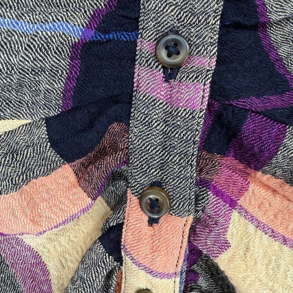 Pilcro Anthropologie Ruched Long-Sleeve Flannel Shirt Women's Sze L Purple Indie - Picture 5 of 11